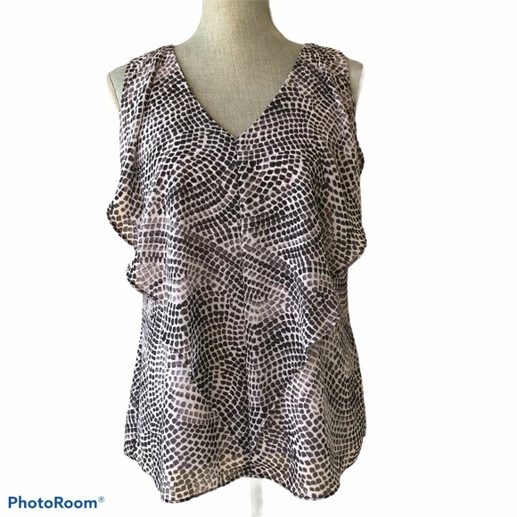 Thalia Tops - Womens Y2K Black White Printed Flutter Tank Top Sleeveless Blouse Small Chic